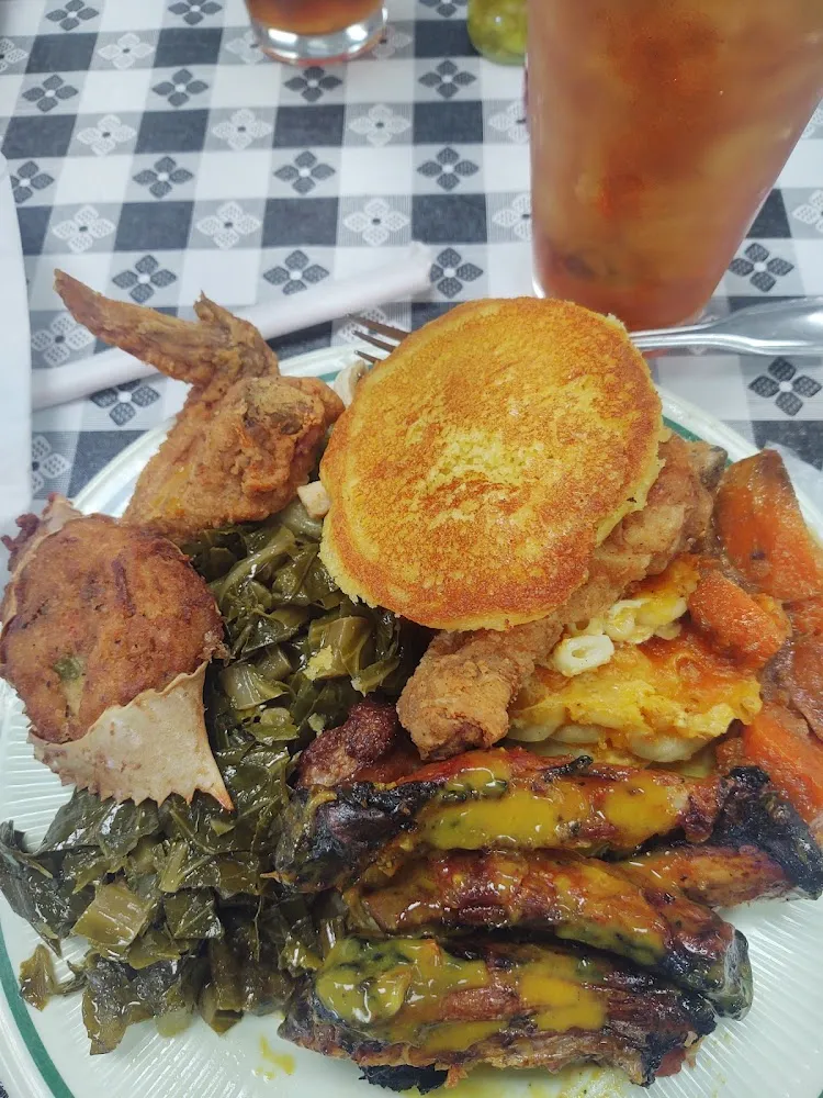 Fried Chicken Collard Greens Macaroni and Cheese Candy Yam Spare Ribs Skillet Cornbread Stuffed Crab